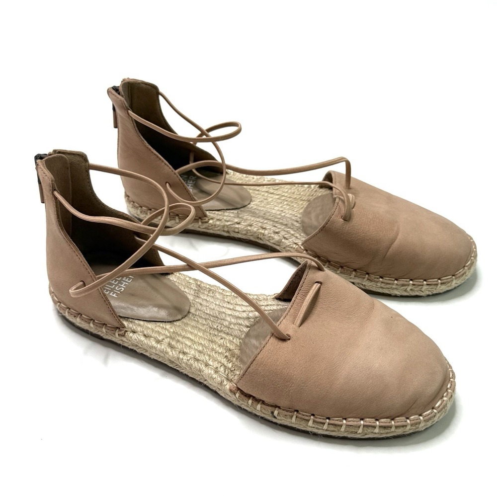 Eileen Fisher Lace-Up Tan/Pink Suede Espadrille Sandal‎ Size 7.5 Strappy Zip
